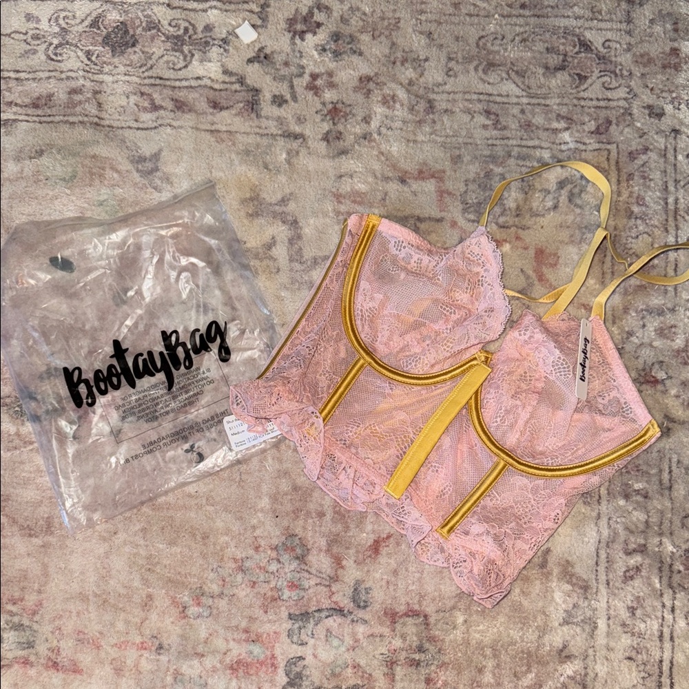 BootayBag Pink and Yellow Lace Bralette